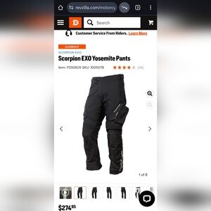 Scorpion Exo Yosemite Men's Black Motorcycle Touring Pants Size Large L 34 NWOT